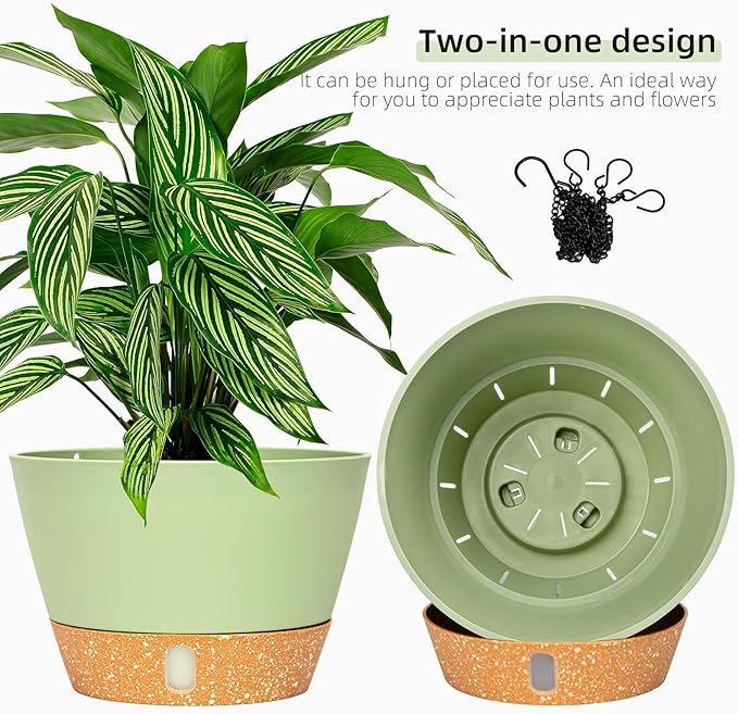 QCQHDU 2 Pack Hanging Planters for Indoor Outdoor Plants, 8 Inch Hanging Baskets Flower Pots with Reservoir Tray & Visible Water-Level