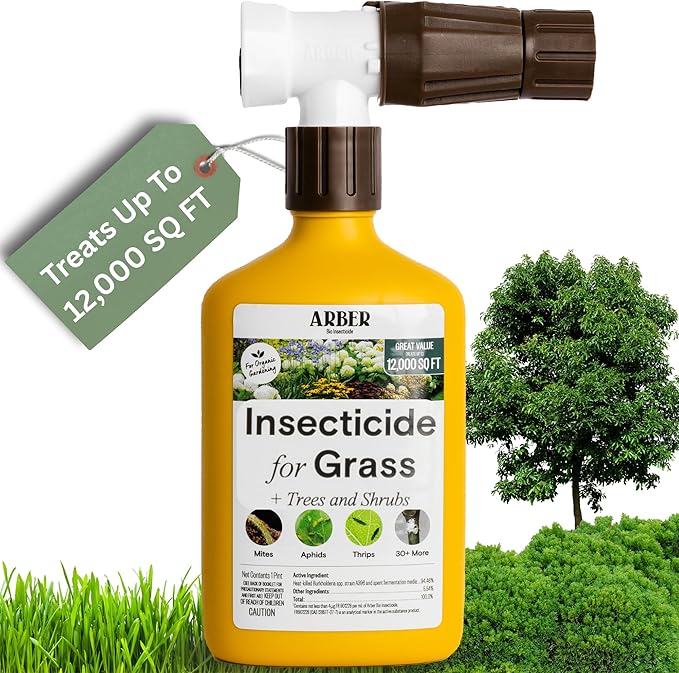 Organic Insecticide for Lawns, Trees & Shrubs – 16oz Ready-to-Spray Hose-End – Kills Grubs, Armyworms, Chinch Bugs & Beetles – Gentle on Grass, Bee-Safe, Kid & Pet Friendly – Outdoor Yard Pest Control