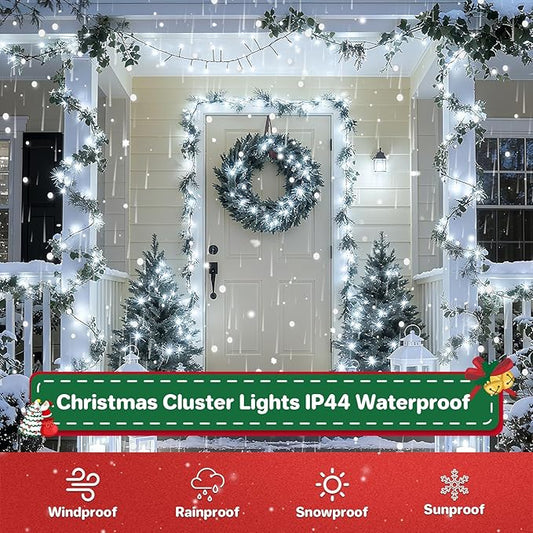 Christmas Cluster Lights Plug-in -52FT 800 LED Firecrackers String Lights,8 Modes Timer Waterproof Twinkle Fairy Lights for Christmas Tree Garland Party (Cool White)