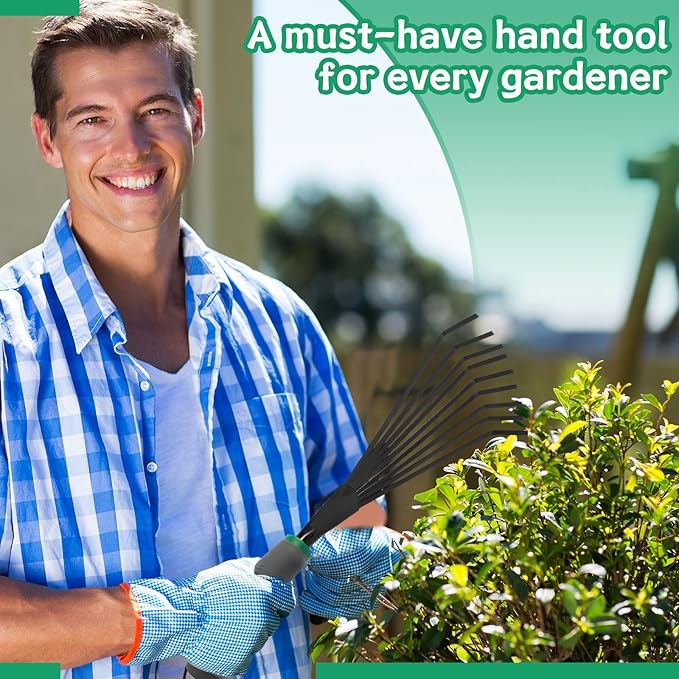 2 Pcs Gardening Hand Rake Stainless Steel Hand Tiller Small Garden Rake for Gardening Short Handle with Handle Garden Tools for Cultivating Loosening Soil Spreading