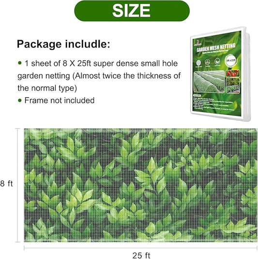 Garden Netting, Jevrench Durable Ultra Fine Garden Netting, Garden Plant Cover Row Cover Makes Plants, Vegetables, Fruits, and Flowers Grow Better (8ft x 25ft)