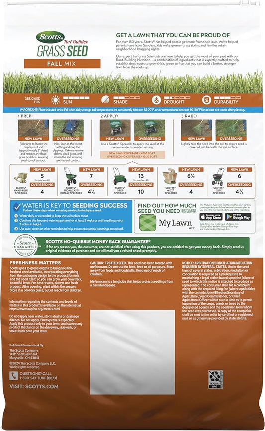 Scotts Turf Builder Grass Seed Fall Mix, Grass Seed Mix with Fertilizer and Soil Improver, 16 lbs.