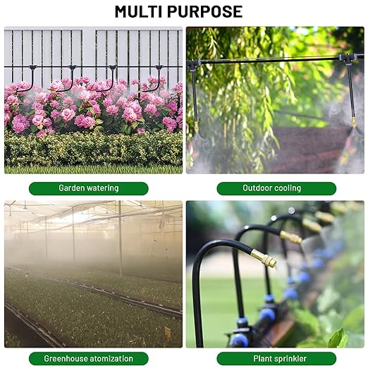 360° Adjustable Drip Irrigation System - 30FT Garden Watering System with 10 Nozzles, Garden Irrigation System, Greenhouse Accessories, Atomizing System for Yard, Lawn, Plants, 5/16 inch Hose