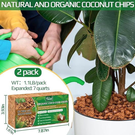 Halatool 2 Pcs Coco Husk Chips for Plants - 2.2 LB 100% Organic Coconut Coir Chips with Low EC and pH Balanced, Compressed Coco Substrate Growing Mulch Medium for Landscaping, Herbs, Plants, Flowers