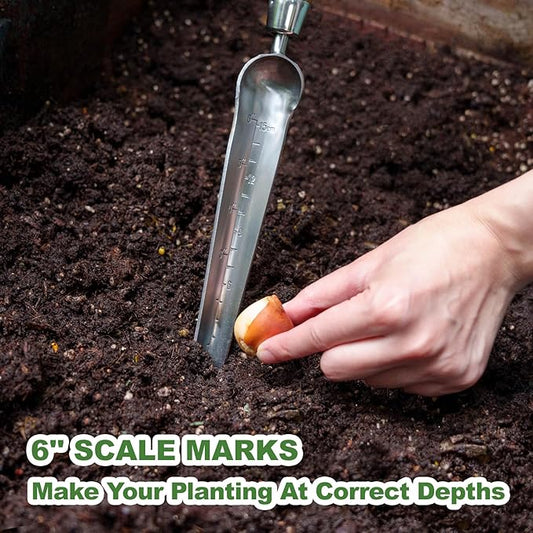 Haliaeetus Seeding Widger with 6'' Scale, Stainless Steel Planting Trowel for Repotting, Long and Narrow Widger for Weeding from Tight Areas, Hand Transplanter with Wood Handle for Planting, Digging