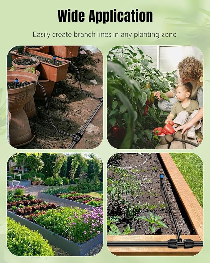 Pawfly 12 Pcs 1/2'' to 1/4'' Barbed Tee Quick Connectors, Drip Irrigation Tee Connectors with Anti-Drop Locked Nuts, Push-to-Fit Drip Irrigation Fittings Parts for Garden Lawn, 3-Way Reducing Tees