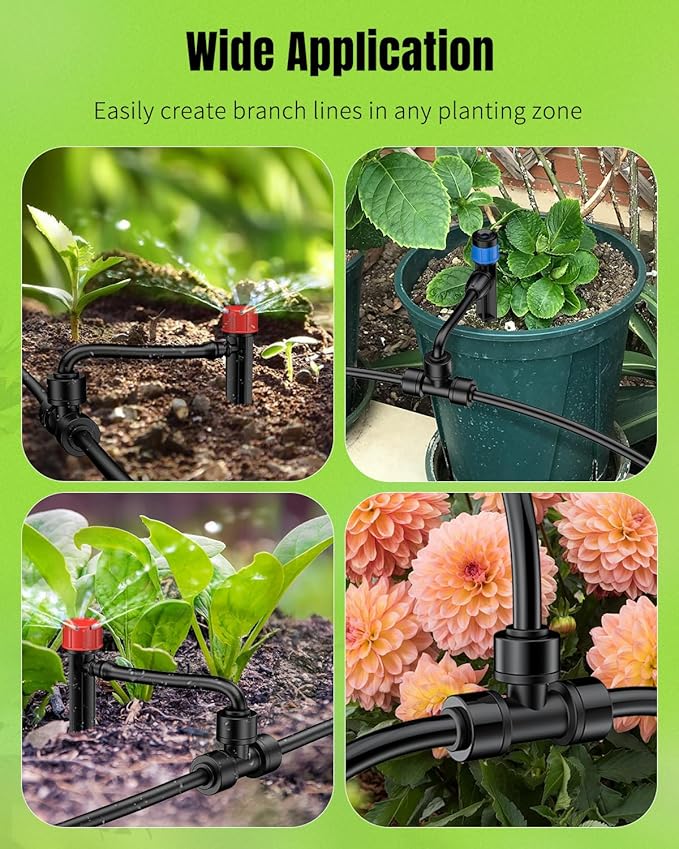 Pawfly 15 Pack Quick Connect 1/4" Drip Irrigation Tee Connectors, Push-to-Connect Drip Irrigation Tee Fittings for 1/4 Inch Irrigation Tubing & Sprinklers, Anti-Leak Drip Irrigation System Parts