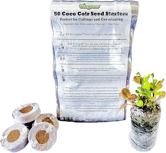 Viagrow® Coco Coir Seed Starter Plugs 50mm Brown Expandable Discs Indoor/Outdoor Growing Medium with Biodegradable Design (50-Pack) / A Product of The Harvest Company™