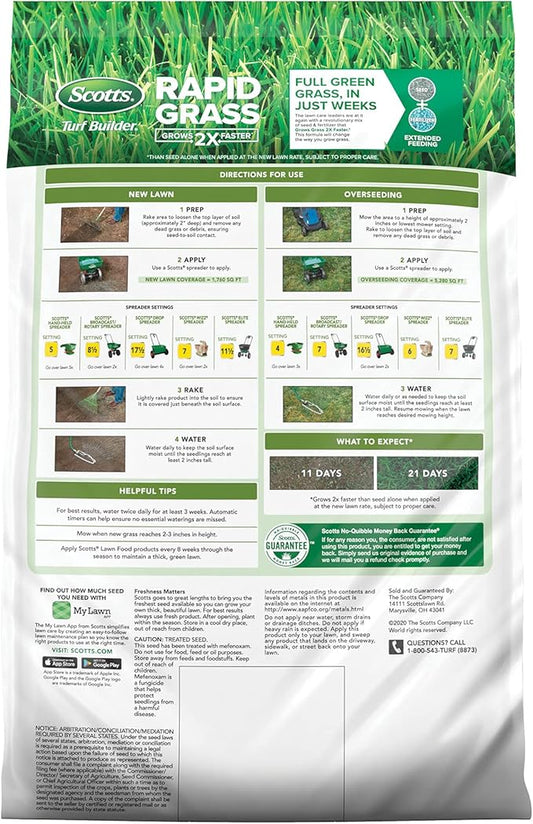 Scotts Turf Builder Rapid Grass Tall Fescue Mix, Combination Grass Seed and Fertilizer, Grows Green Grass in Just Weeks, 16 lbs.