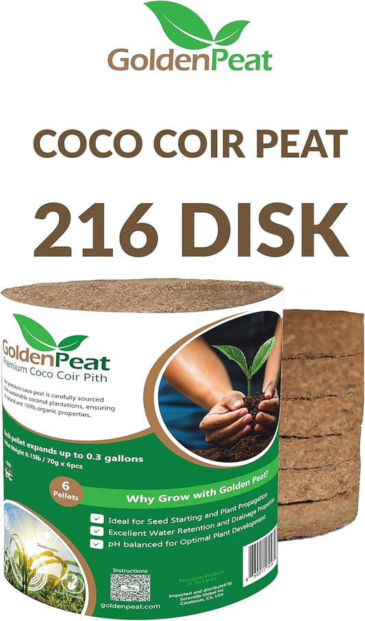 Low EC (<0.5) Coco Peat Seed Starting Mix (94 mm - 216 Pack) for Seedlings. Compressed Seed Starting Pellets, Seed Starter Pods for Seedlings, Indoor/Outdoor Plants, Herbs, Vegetables & Flowers