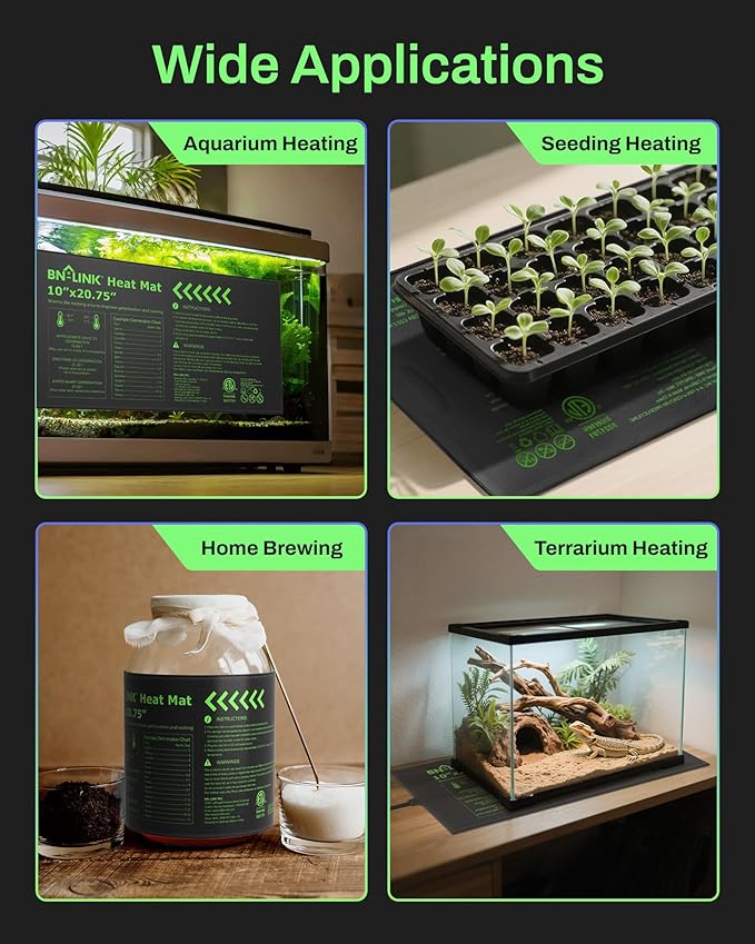 BN-LINK Seedling Heat Mat with Thermostat Controller Combo Set, 10" x 20.75" Plant Heating Mat for Seed Starting with Temperature Control for Indoor Growing, Plants Germination, ETL Listed