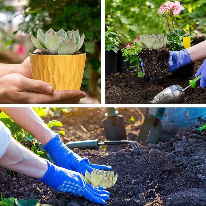 4 Inch Small Pots for Plants, 6 Pack Waffle Texture Small Plant Pots for Succulents, Plastic Planter with Drainage Holes and Saucers for Indoor Outdoor Plants, Flowers, Herbs, Seedlings, Colorful