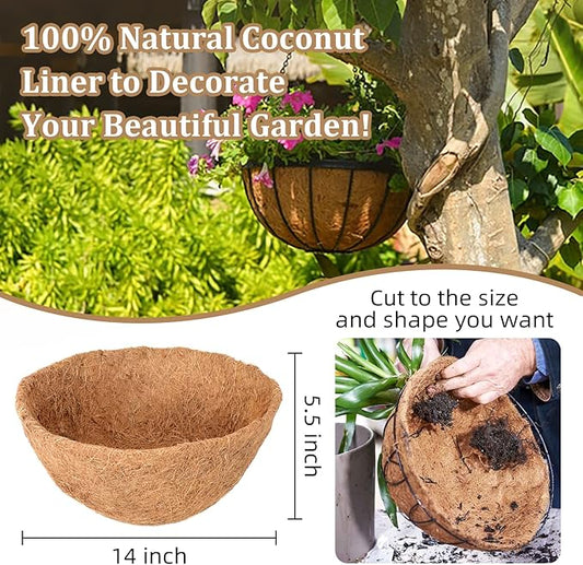 Legigo 4 Pack 14 Inch Hanging Basket Coco Liners Replacement, 100% Natural Round Coconut Coco Fiber Planter Basket Liners for Hanging Basket Flowers/Vegetables
