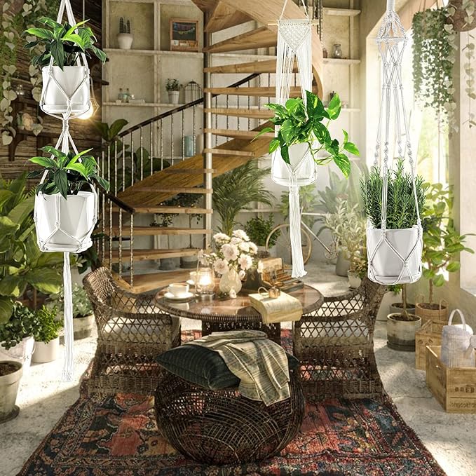 Macrame Plant Hangers, 6Pack Hanging Planters for Indoor Plants w/ 6 Set Hangers Kit Handmade Macromay Plant Hangers Indoor Flower Pots Holder Stand for Boho Home Décor (POTS NOT Included)