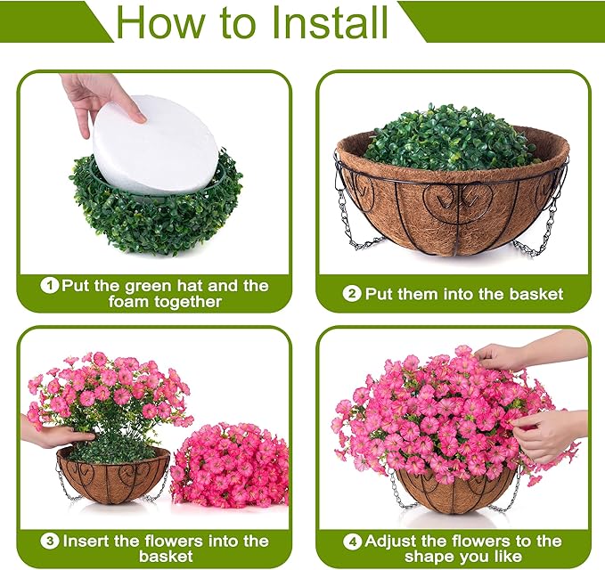 Artificial Faux Hanging Flowers Plants Baskets for Outdoors, Fake Silk Morning Glory in Planter UV Resistant Realistic Artificial Flower for Outside Porch Patio Balcony Garden Yard Home Decor