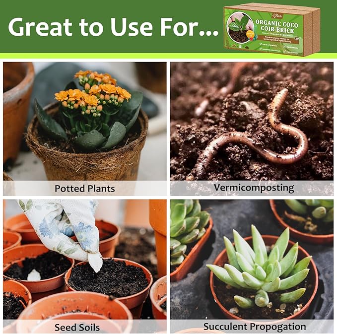 Riare 4pcs Organic Coco Coir Bricks Soil Blocks- 100% Natural Compressed Coco Peat Brick Coconut Fiber Substrate with Low EC& pH Balance, High Expansion Coco Coir Pith Coconut Husk for Garden