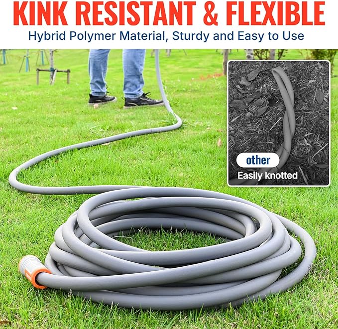 YAMATIC Short Garden Hose 5/8 in x 5 ft with Swivel Handle, Super Flexible Leader Hose for Hose Reel, All-weather, Lightweight, Burst 600 PSI, Gray
