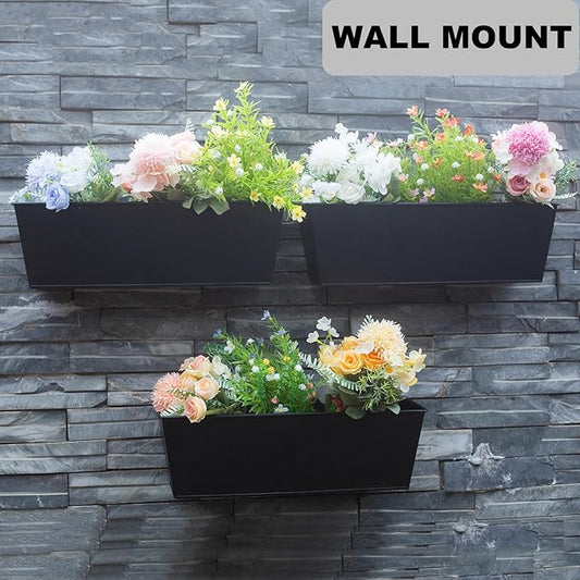 Wall Hanging Planters for Outdoor Plants 16 Inch Large Metal Fence Pots with Hooks for Outside Garden Balcony Plants 3PCS(Black)