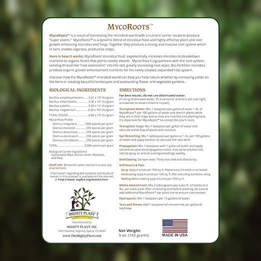 Organic Root Enhancer Ultra-Concentrated Mycorrhizal Fungi MycoRoots – 500 Spores/Gram for Optimal Plant Growth & Health | Boost Soil Nutrient Absorption (5, Ounces)