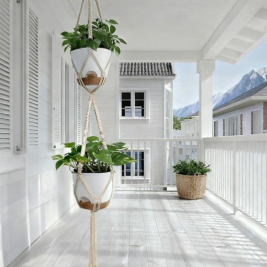 Hanging Planters with Macrame Plant Hangers for Indoor Outdoor Plants with 2 Self Watering Pots Hanging Baskets Flower Pot Holders Boho Home Decor