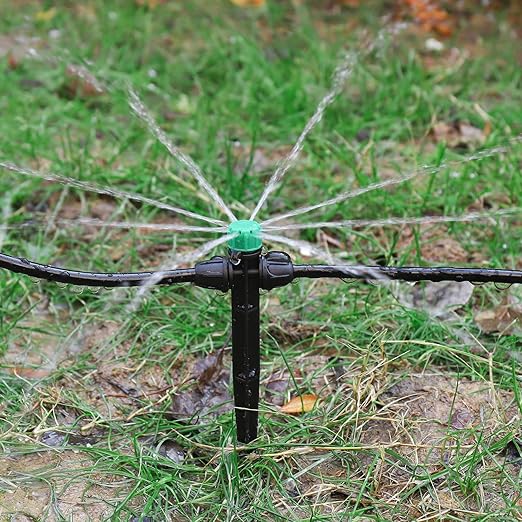 30pcs Drip Irrigation Emitters for 1/4" Drip Irrigation Tubing Adjustable 360 Degree Water Flow Drippers on 6.5" Sturdy Stake with Lock Barbed Irrigation Drippers for Watering System