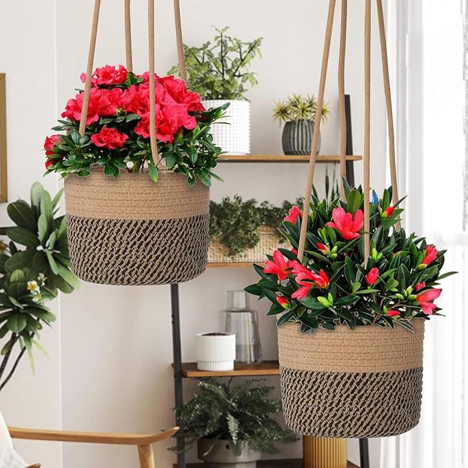 Hanging Planter Basket 2 Pack Jute Hanging Plant Holder Handmade Boho Plant Hangers Rope Woven Hanging Plant Holder Modern Storage Organizer Plant Hangers for Indoor Home Decor