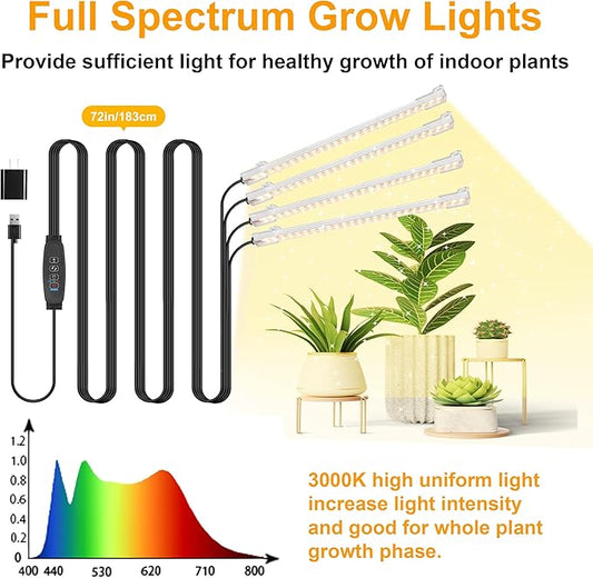8.6'' LED Plant Growing Light Strips, Full Spectrum 3500K Grow Light for Indoor Plants with 3/9/12H Timer, 10 Dimmable Levels for Seedling Succulent and Plant Shelf, 4 Head 2 Pack