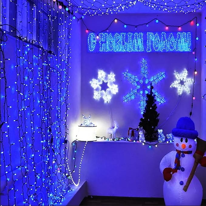 YEGUO 66ft 200 LED Blue Christmas Lights Outdoor Waterproof, Green Wire String Lights Indoor, Twinkle Tree Lights Plug in with Memory Timer