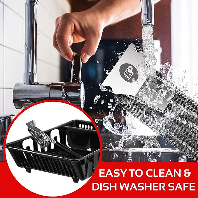 KITCHEN PERFECTION Safe Wire Grill Brush for Outdoor Grill w/Grill Scraper & Grill Mat Grill Cleaning Kit -Extended Handle BBQ Brush for Effortless Grill Cleaning Grill Cleaner Brush Barbecue Tools