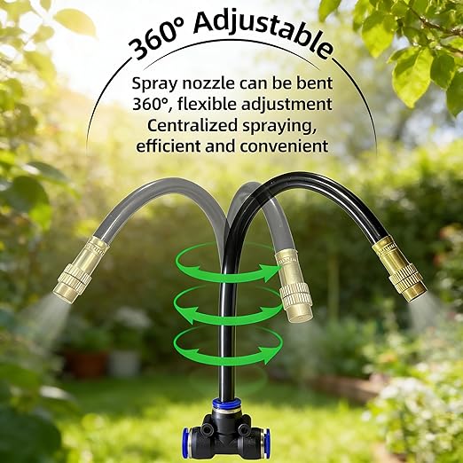 Drip Irrigation System for Garden - 60 Ft Drip Irrigation Kit with 19 360°Adjustable Copper Nozzles Hose, Automatic Atomizing Plant Watering Sprinkler System for Yard, Lawn, Greenhouse, Potted