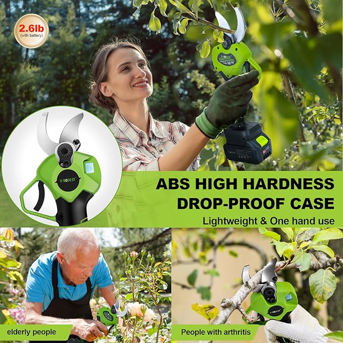 Electric Pruning Shears Cordless,1.6" Diameter Battery Powered Pruning Shears with LCD Display, 900W Brushless Motor Cordless Pruner, Power Scissors for Gardening with 2Pcs 2000mAh Battery