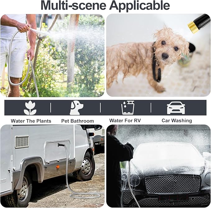 SPECILITE 10FT Short Garden Hose, 1/2" 304 Stainless Steel Leader Hose with Female to Female Brass Fittings, Flexible, Heavy-Duty & Never Kink, Water Pipe for Yard, Outdoor, Lawn