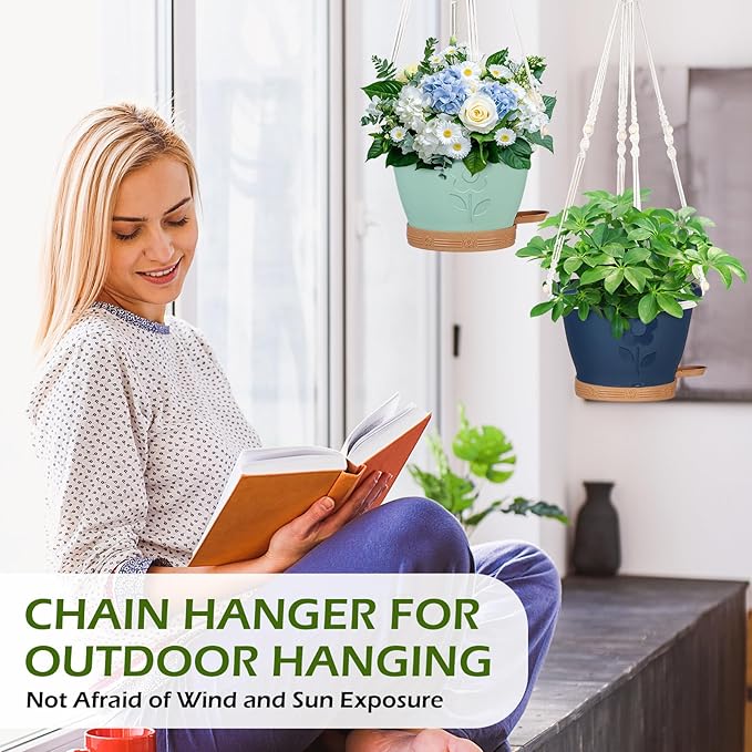 3 Pack Hanging Baskets Set, Hanging Planters for Indoor & Outdoor Plants, Self-Watering Hanging Pots with Removable Tray&Drainage Holes, Flower Pots for Home Garden Decor 10 Inch (Multicolor)