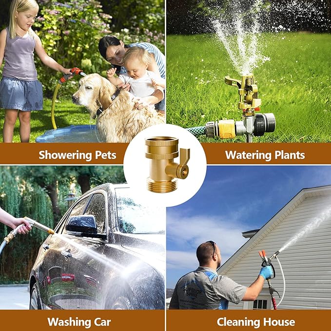 2 Pack Water Hose Shut Off Valve, Heavy Duty 3/4 Inch Solid Brass Garden Hose Shut Off Valve with 2 Extra Rubber Washers