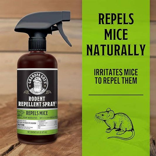 Grandpa Gus's Rodent Repellent Spray, Peppermint & Cinnamon Oil, Prevents Mouse/Rats from Nesting & Chewing on Wires, 16 fl oz (1 Bottle)