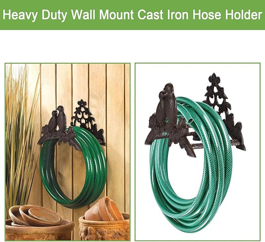 OwnMy Cast Iron Garden Hose Holder Heavy Duty Wall Mount Water Hose Reels Holder, Decorative Water Hose Hanger Garden Hose Storage Organizer Rack for Outdoor Lawn Yard, 10"L x 4.7"W x 6.5"H