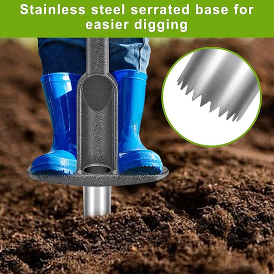 Bulb Planter Tool Long Handle with Stainless Steel Sharp Serrations, Sod Plugger for Lawn & Garden, Grass Plugger Tool with Soft Rubber Grip for Digging Holes Plant Bulb