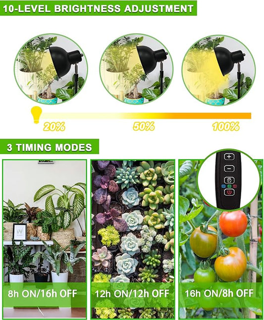 yadoker Plant Grow Light for Indoor Plant, Aluminum LED Grow Light,Elevating Plant Lamp,Height Adjustable,Automatic Timer with 8/12/16Hours,10-Level Brightness,Ideal for Large Plant Grow