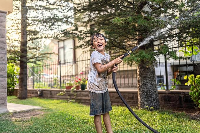 TITAN Garden Hose | Flexible, Lightweight, Kink-Free & Durable Hybrid Water Hose with Heavy Duty Brass Connectors & High-Pressure Jet Nozzle (25FT x 1/2”)