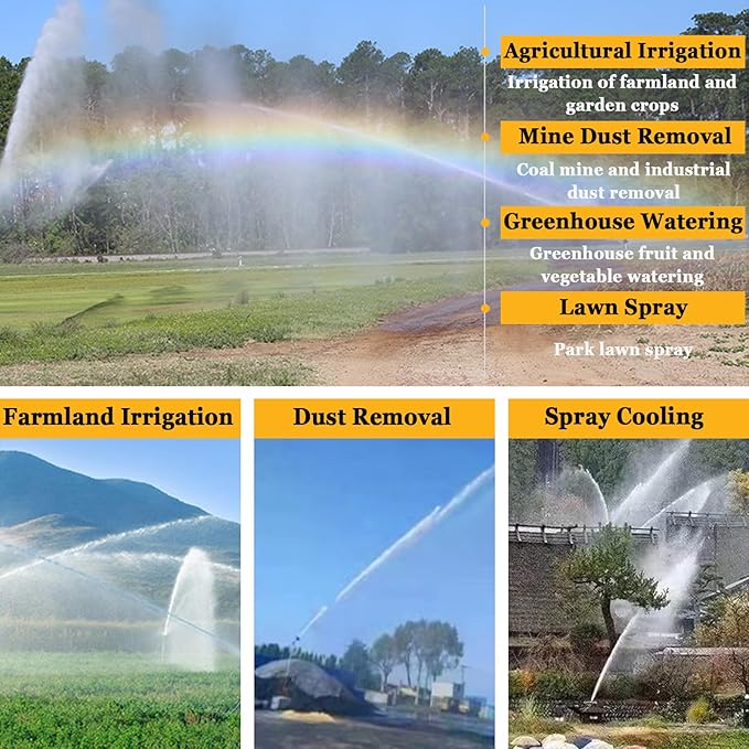 Farm Irrigation Sprinklers, 2" Impact Sprinkler with Pressure Gauge, 360° Large-Area Watering Spray, Flange Connection, for Farmland, Farm Irrigation, Industrial Dust Removal