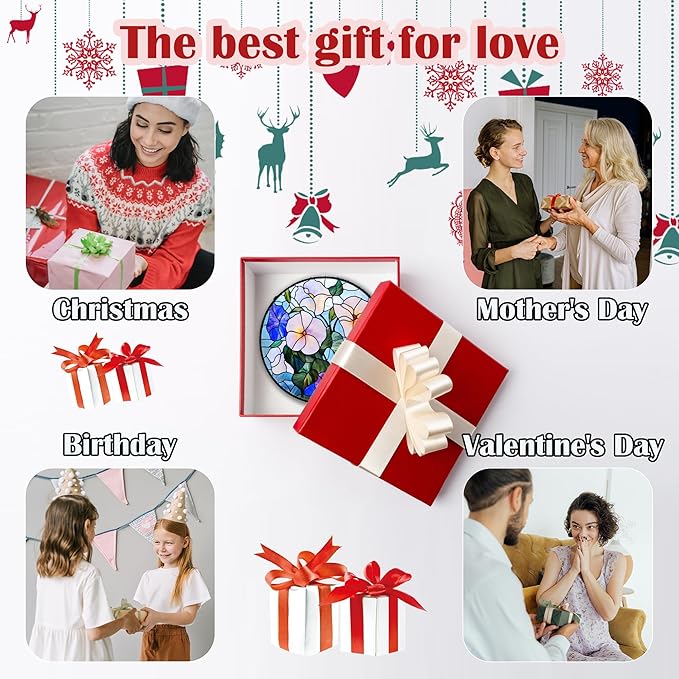 Stained Glass Window Hanging - Morning Glory Flowers Suncatcher for Door Yard Wildflowers Sun Catchers Decor Christmas Mother's Day Birthday Gifts for Women Mom Nana Friend Men 6.3 in