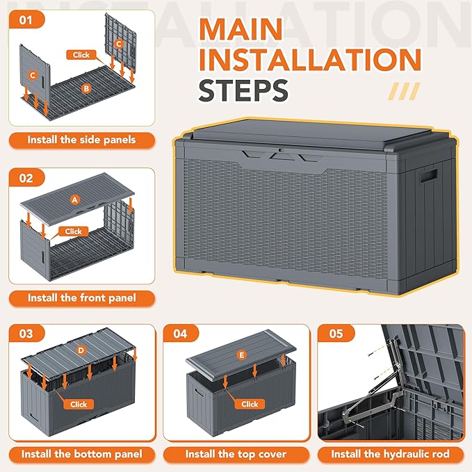 110 Gallon Deck Box Outdoor Indoor Waterproof Storage Box for Patio Furniture, Pool Accessories, Garden Tools, and Cushion Storage, Gray