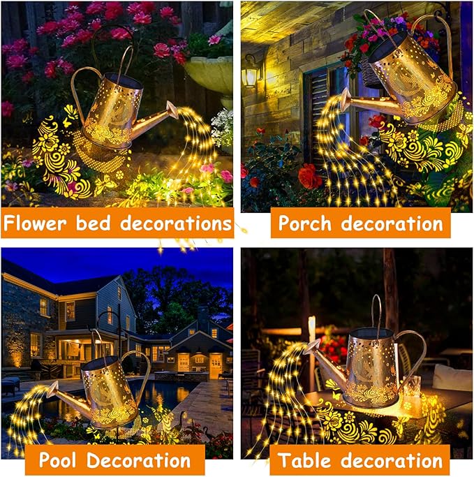 YJFWAL Solar Watering can with Lights, Unique Gifts for Christmas Mom Grandma Women Birthday, Waterproof Gardening Gifts Watering Can with Cascading Lights Outdoor Decor for Garden Patio Yard Pathway