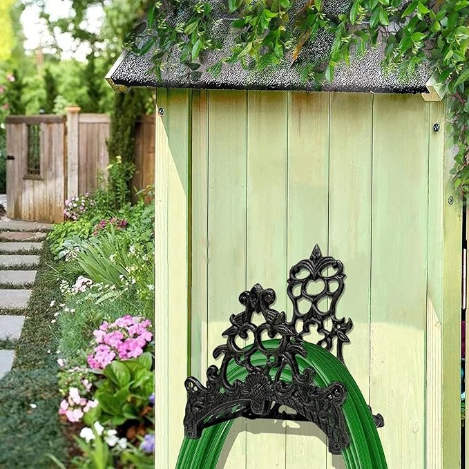 Decorative Garden Hose Holder, Hose Hanger, Heavy Duty Cast Iron Garden Yard Water Pipe Holds, Wall Mounted Hose Butler, Hose Rack Reel, 50FT 75FT 100FT Water Hose Bulter Storage (rose)