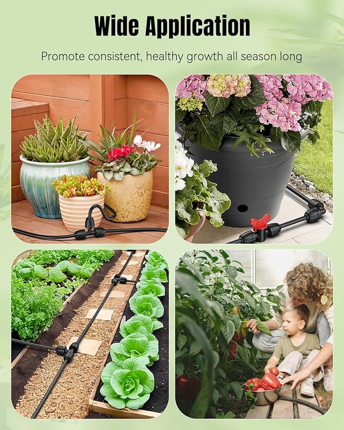 Pawfly 17 Pcs Drip Irrigation Fittings Kit for 1/2" Tubing, Barbed Drip Line Connectors with 4 Tees, 2 Standard Couplings, 3 Flow-Control Couplings, 4 Elbows, 2 Faucet Adapters & 2 End Caps