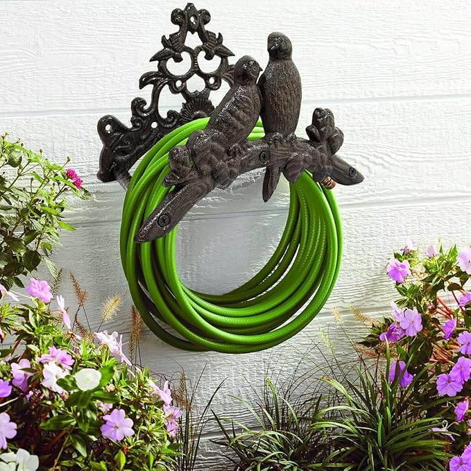 Garden Hose Holder Cast Iron Heavy Duty Water Hose Hanger, Outside Wall Mount, Solid Metal Decorative Rack/Organizer/Stand, Easy to Install, Hold Up to 50/75/100 ft (2 Birds)
