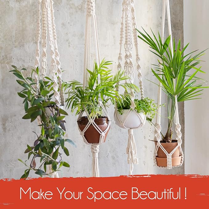feedee Macrame Plant Hangers for Plants - 6 Pack Macromay Plant Hangers for Indoor Plant Hanger, Boho & Home Decor