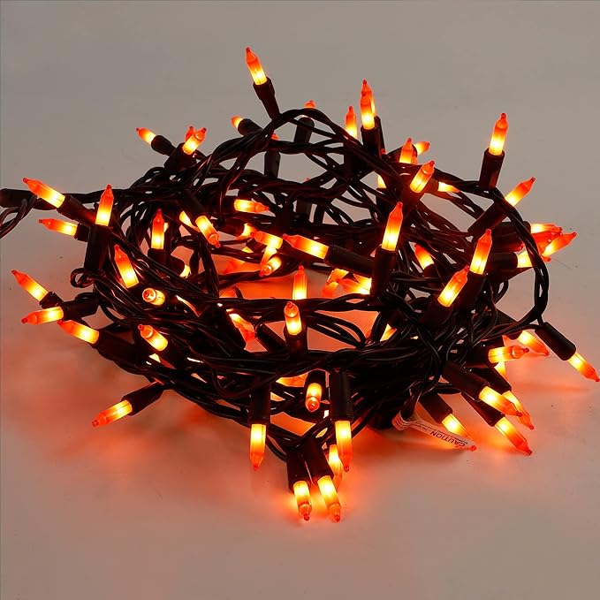 LJLNION 3 Pack Halloween Lights Outdoor, Each 33ft 150 Count Black Wire Incandescent Fairy Mini Lights, 120V UL Certified Clear Light String, Connectable for Patio Tree Party Home Decor, Orange