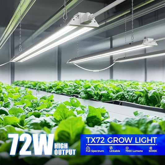 Barrina TX72 4FT Grow Lights for Seed Starting, 288W (4 x 72W, 2000W Equivalent), High PPFD, 5000K Daylight Full Spectrum, Mechanical Timer, Hanging Grow Lights with On/Off Switch Linkable, 4 Packs