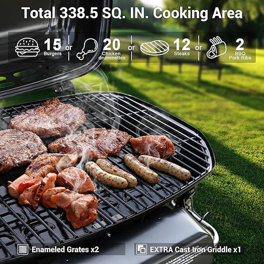 Brand-Man Propane Gas Grill, Portable Standup Grill with Folding Cart & Push-Button Ignition, Ideal for Camping, Tailgating, BBQ, Backyard, Patio & More